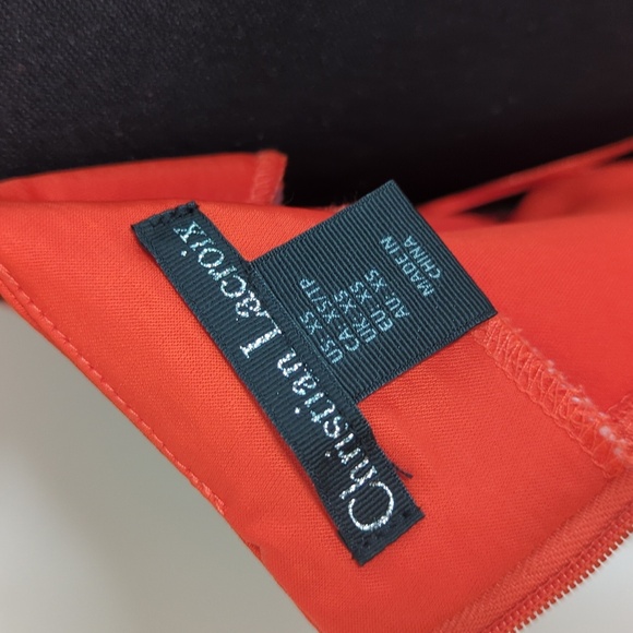 Christian Lacroix Square Neck Keyhole Satin Midi Dress Side Ties Orange Red XS - Picture 11 of 13